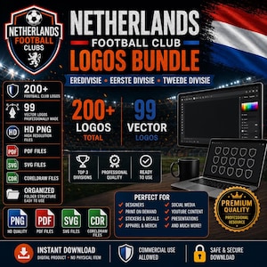 Netherlands Football Club Logos Bundle | Eredivisie, Eerste Divisie & Tweede Divisie | 200+ HD PNG Logos + 99 Vector Files