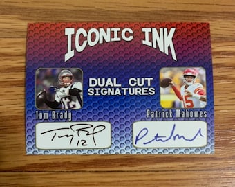 Patrick Mahomes Tom Brady Iconic Ink Facsimile Auto Patriots Chiefs