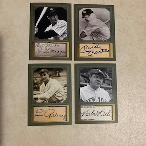 Babe Ruth Mickey Mantle Joe DiMaggio Lou Gehrig Facsimile Auto Yankees 4 card lot