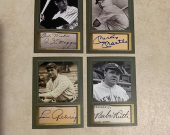 Babe Ruth Mickey Mantle Joe DiMaggio Lou Gehrig Facsimile Auto Yankees 4 card lot