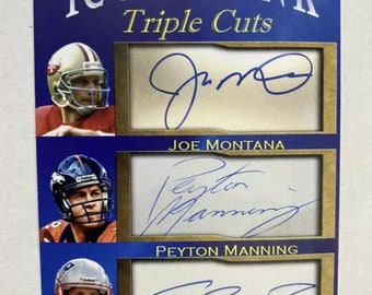 Tom Brady Peyton Manning Joe Montana Iconic Ink Triple Cuts Facsimile Auto