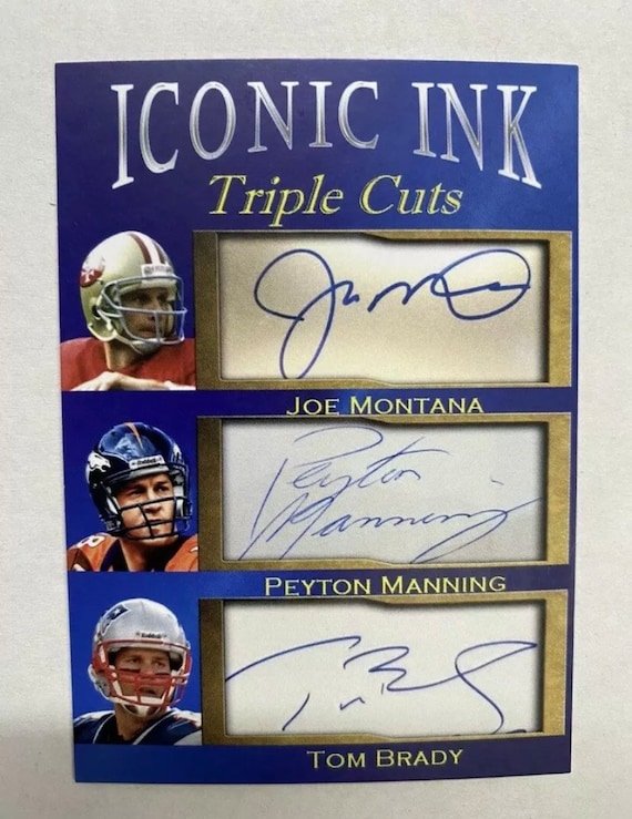Tom Brady Peyton Manning Joe Montana Iconic Ink Triple Cuts