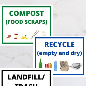 Cartelli per confezioni per feste a rifiuti zero - discarica - riciclo - compost - riutilizzabili