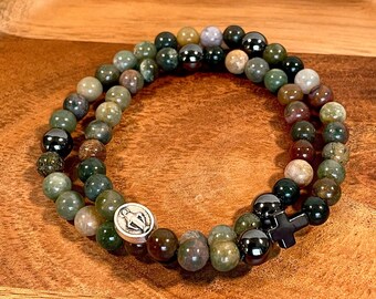 Frassati Rosary Bracelet: Agate, Hematite, Silver Medal