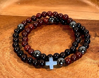 Theotokos Rosary Bracelet: Sandalwood, Rosewood & Hematite Double Wrap