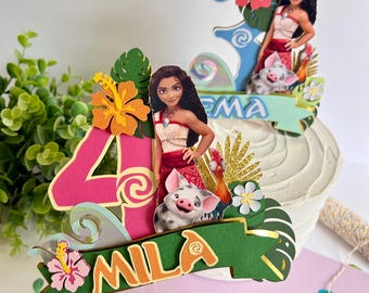 Personalized Moana 2 Cake Topper – Moana 2 Birthday Theme – Tropical Party Cake Decoration – Name & Age