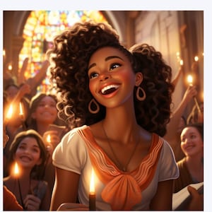 Black Woman Singing Praise (30+) clipart, clipart afro-américain PNG/ SVG, Church Girl Series , Free Commercial Use - Transparent