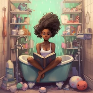 chica negra leyendo imágenes prediseñadas de libro - 12 PNG ratón de biblioteca chica negra amante del libro chica negra imágenes prediseñadas arte de papel digital - uso comercial gratuito
