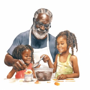 Vaderdag (12) Digitale kunst, zwarte familie, Afro-Amerikaans, familie clipart PNG, vader zoon & dochter, gratis commercieel gebruik - mockups