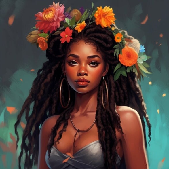 Natürliche Schönheit Schwarze Frau Clipart, Schwarze Mädchen Art Print Bunte Aufkleber/Planer/Journal/Druck 10+ PNGs - kommerzielle kostenlose Nutzung