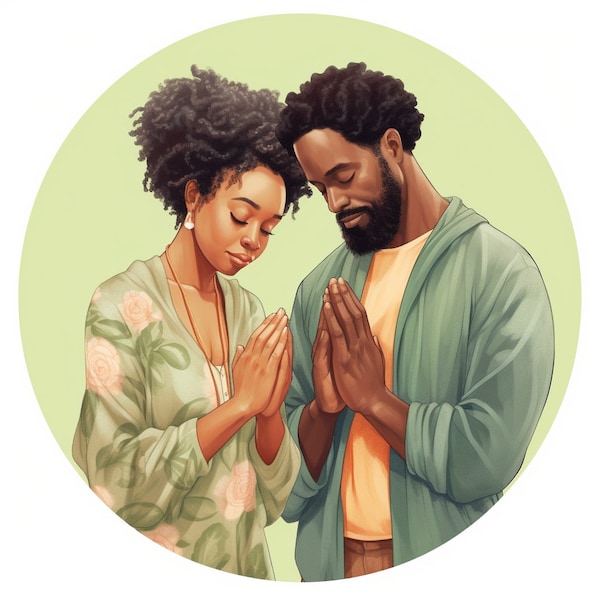 Black Couple Praying Hands (8) clipart, African American clipart PNG, Divine Feminine/ Masculine Woman , Free Commercial Use (Mint Green -2)