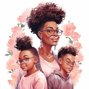 Mothers day (20) clipart, Black Family, African American clipart, Family clipart PNG, Mother and Son & Daughter , Free Commercial Use