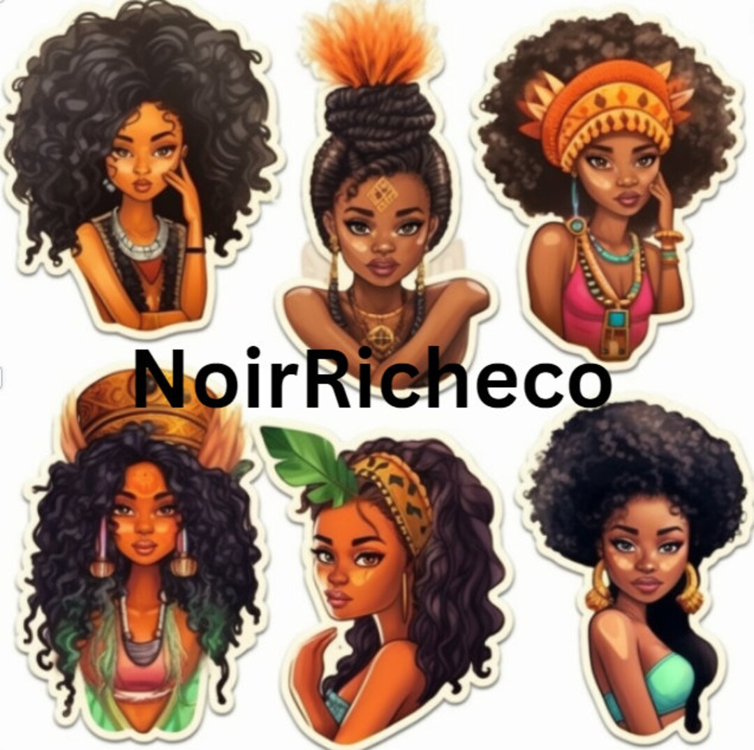 Bohemian Digital Stickers -curly Hair Black Women Style Sticker Set for ...