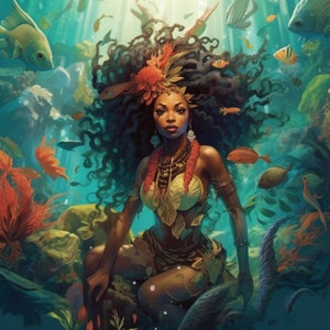 Yemoja デジタルダウンロード & クリップ アート (15) - アフロ マジック - AI 生成アート プリント 印刷可能なポスター画像 ストック写真 PNG - 商用利用無料