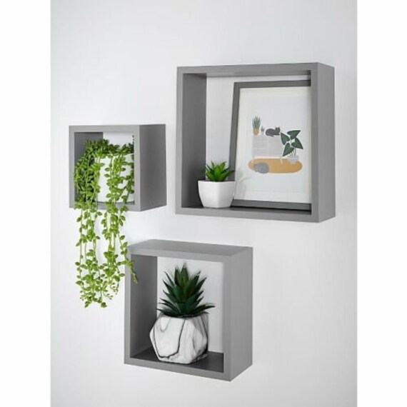 Floating Wall Cube Shelves Set of 3 Square Shelving Hanging Etsy