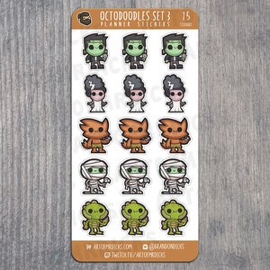 OctoDoodle Set 3 | Planner Stickers | Halloween Planner Stickers |  Movie Monster Stickers