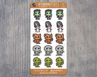 OctoDoodle-set 3 | Plannerstickers | Halloween-plannerstickers | Filmmonsterstickers