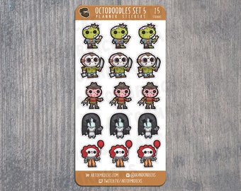 OctoDoodle Set 5 / Pegatinas del planificador / Pegatinas del planificador de Halloween / Pegatinas de monstruos de películas de terror