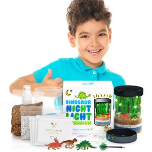 Dinosaur Terrarium Kit for Kids - DIY Light Up Terrarium Kit - Dinosaur Garden in a Jar  Growing Kit for Kids - Great Science Gifts for Kids