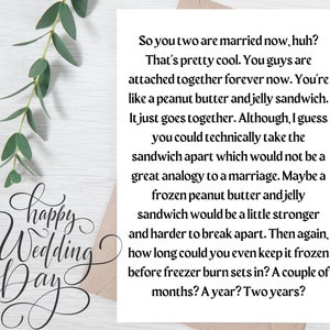 La carte de mariage « PB&J Sandwich Story », carte de mariage drôle, future mariée, vient de se marier, longues cartes muettes, téléchargement immédiat PDF 5 x 7