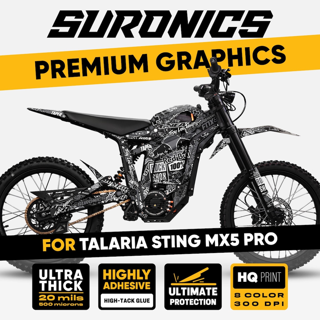 TALARIA Sting MX5 Pro Graphics Kit STICKY Black Grey Decals Wrap ...