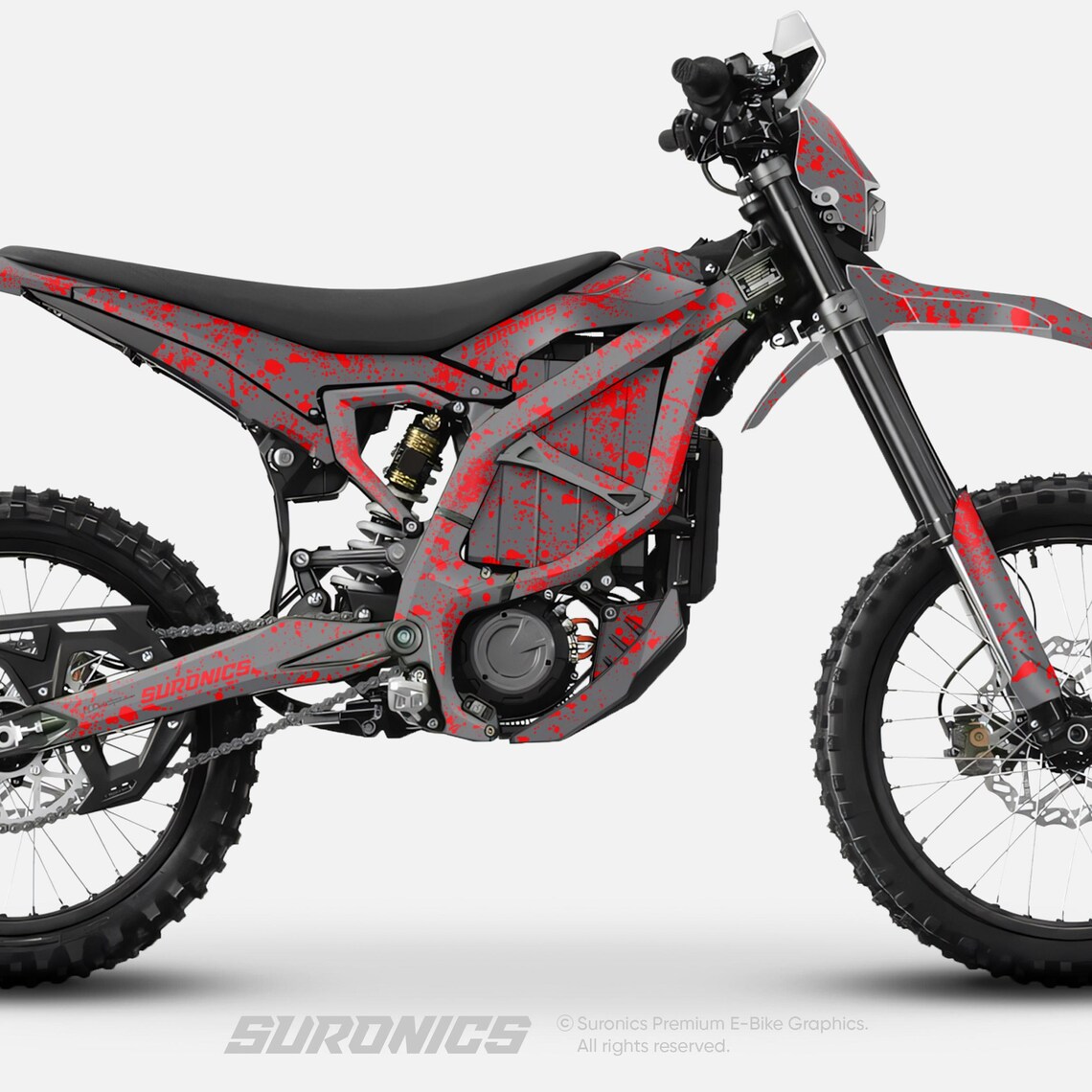 Surron Ultra Bee Graphics Kit SPLATTER Grey Red Decals Vinyl Wrap 