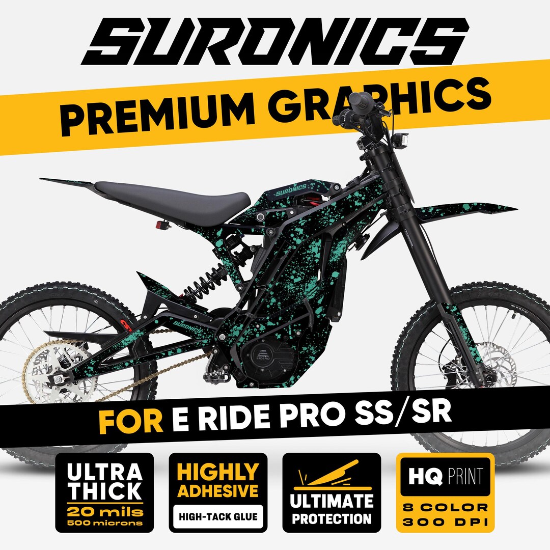 E Ride Pro SS SR Graphics Kit SPLATTER Black Mint Decals Stickers Kit ...