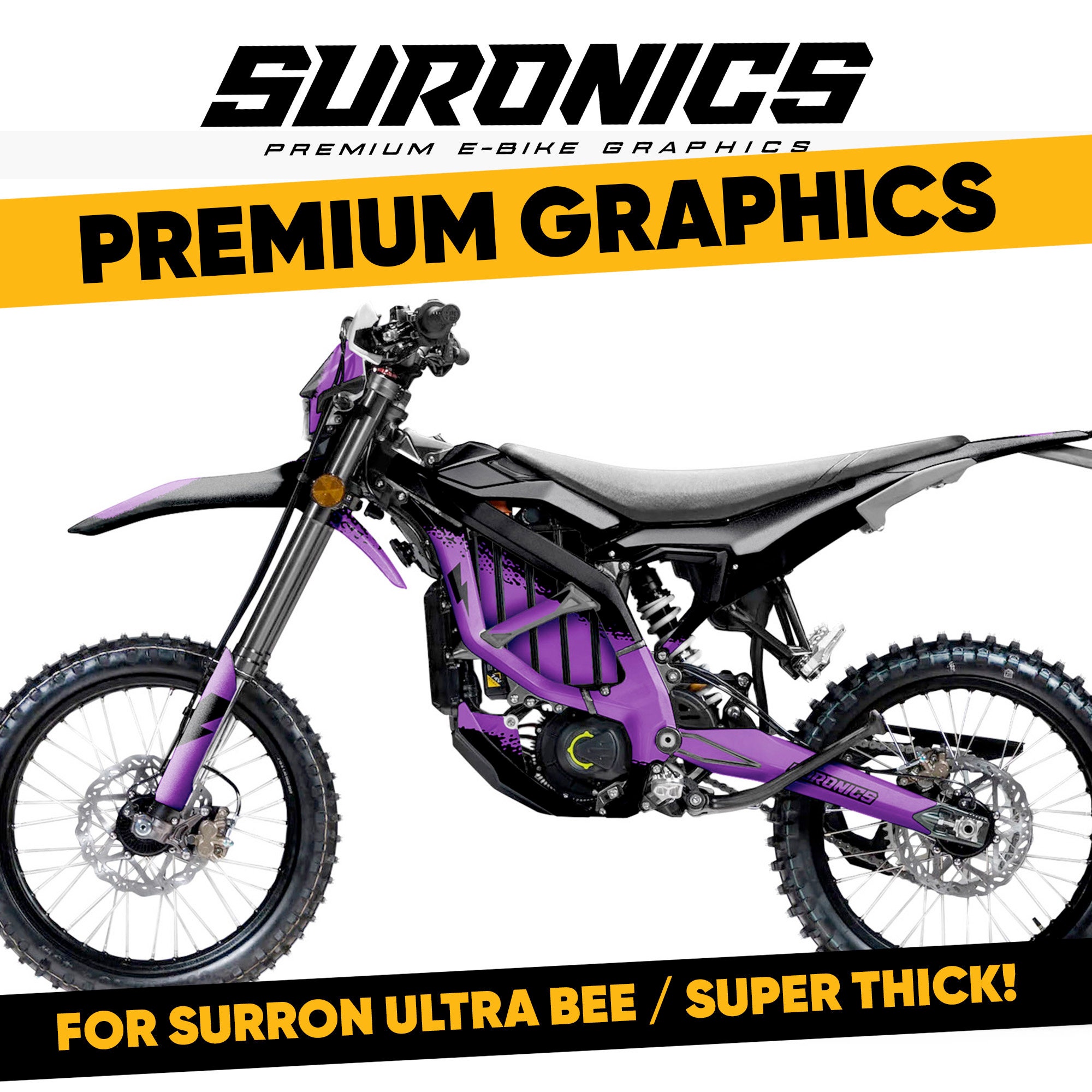 Surron Ultra Bee Graphics - Suronics HALF BLACK PURPLE Graphics kit decal vynil wrap sticker Stickers for UltraBee