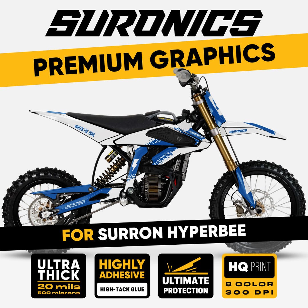Hyper Bee Sticker Kit Surron Hyper Bee Graphics Kit HALF White Blue Decals Vinyl Wrap ...