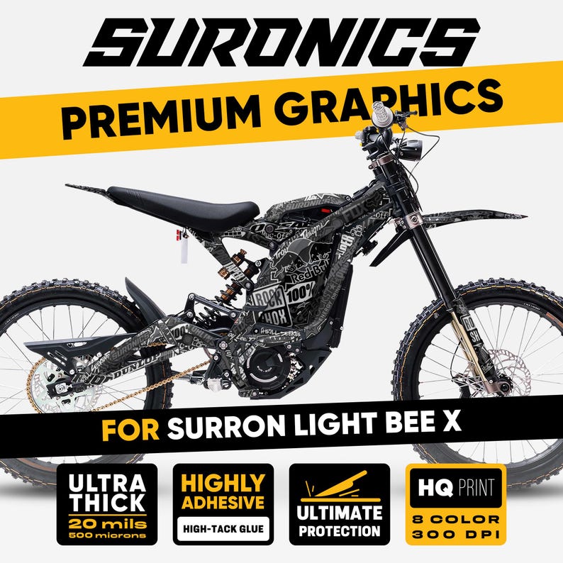 Surron Light Bee X Graphics Kit STICKY Black Grey Decals Stickers Kit ...
