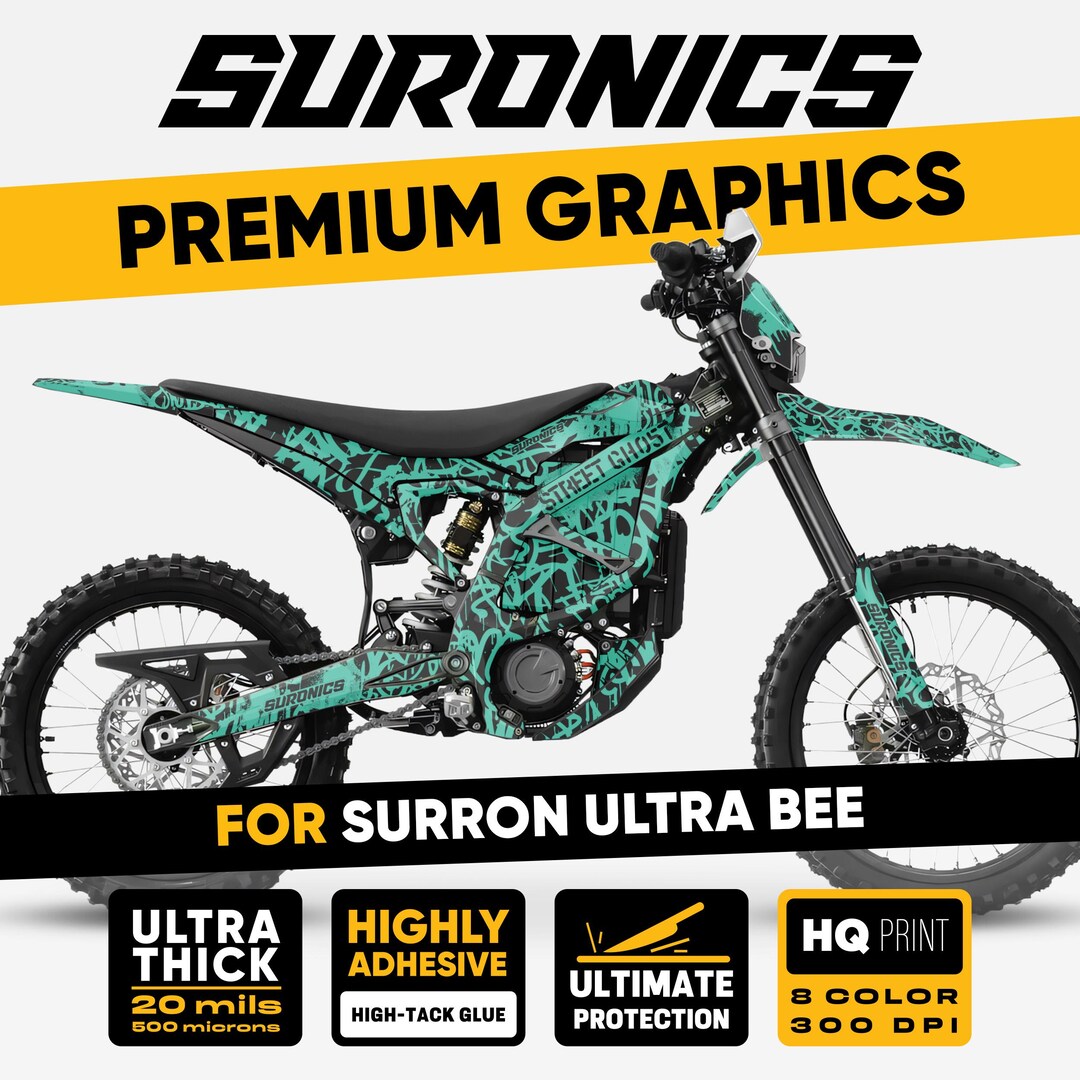 Stickers Customsurron Surron Ultra Bee Graphics Kit STREET GHOST Black Mint Decals Vinyl Wrap ...