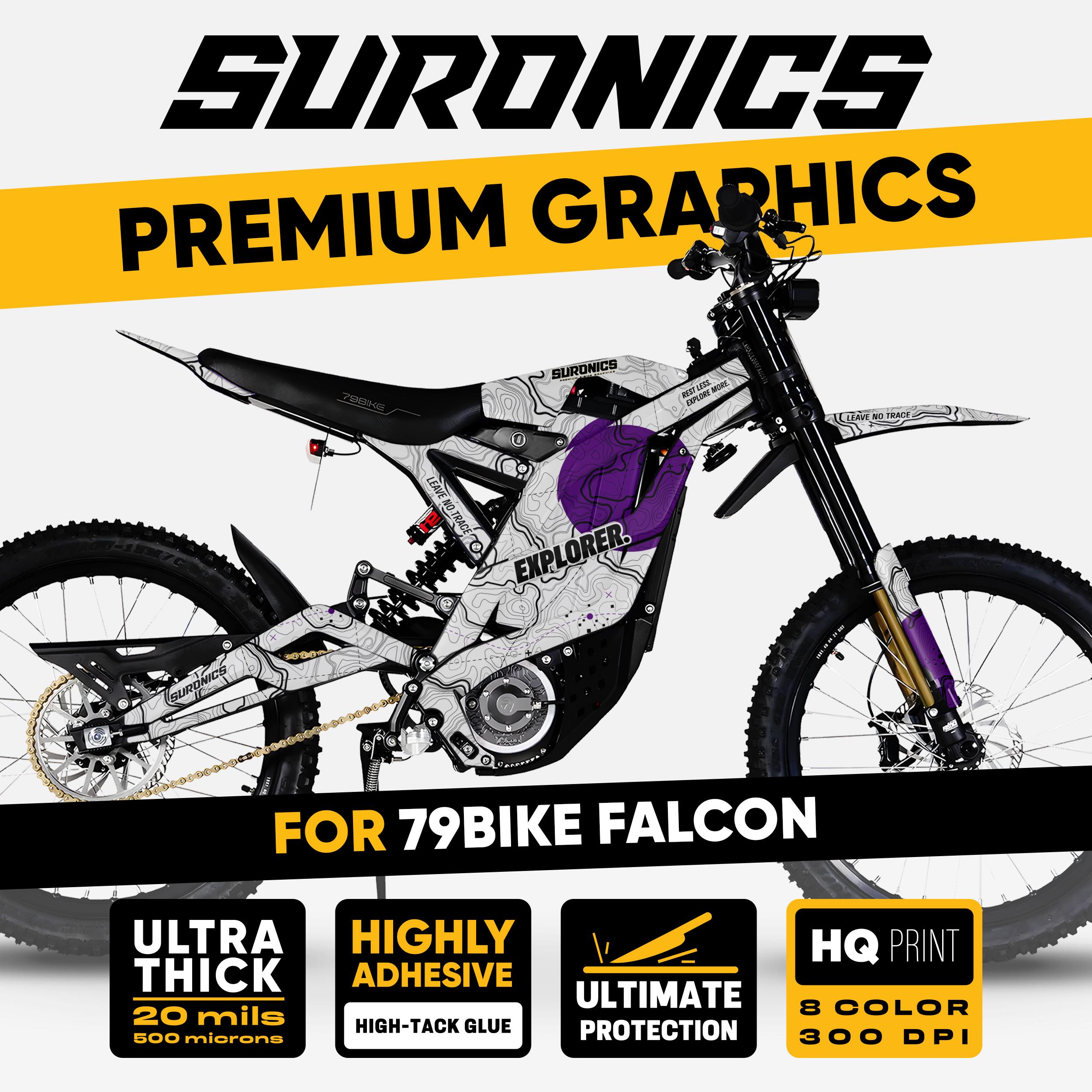 79bike Falcon Pro GT M Graphics Kit EXPLORER White Purple Decals