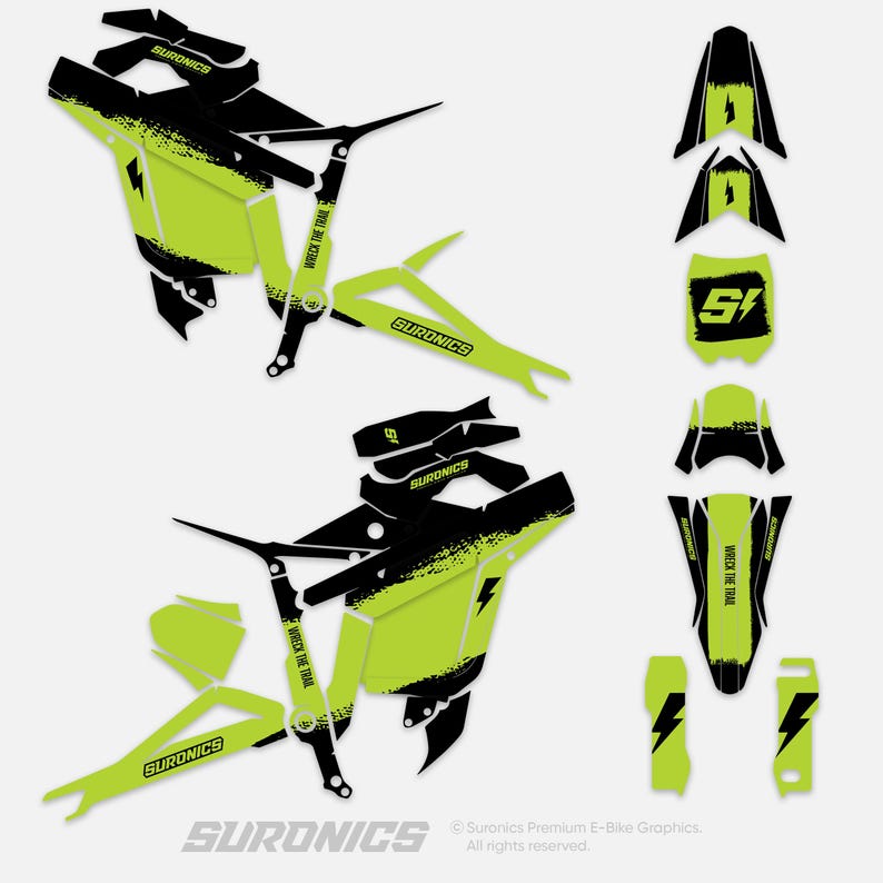 TALARIA Sting MX5 Pro Graphics Kit HALF Black Green Decals Wrap ...