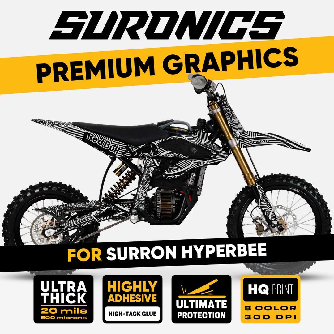 Hyper Bee Sticker Kit Surron Hyper Bee Graphics Kit RACE ART Black White Decals Vinyl Wrap ...
