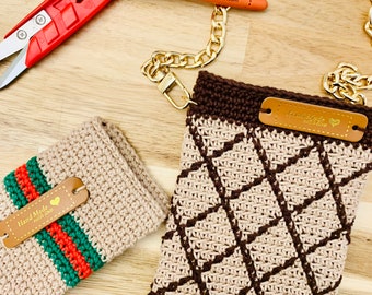 Handmade crochet cell phone crossbody with card pocket, cell phone mini bag, luxury mini bag