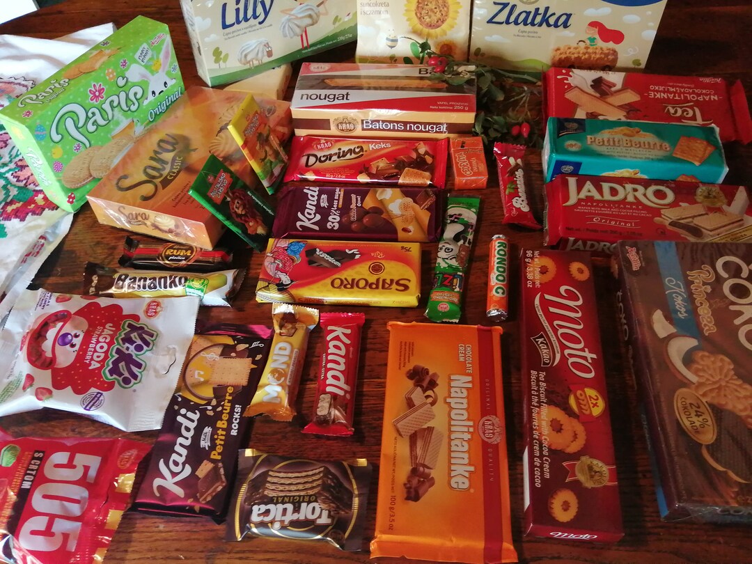 Serbian, Croatian, Bosnian & Slovene Candies Box - Random Mystery Gift Box of South Slavic Candies, Chocolates, Sweets, Cakes And Biscuits