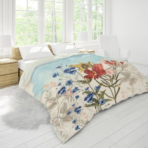 Wind of Flowers with blue sky, Microfiber Duvet Cover