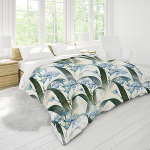 Blue orchids, Microfiber Duvet Cover
