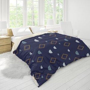 Dark blue geometric shapes, Microfiber Duvet Cover