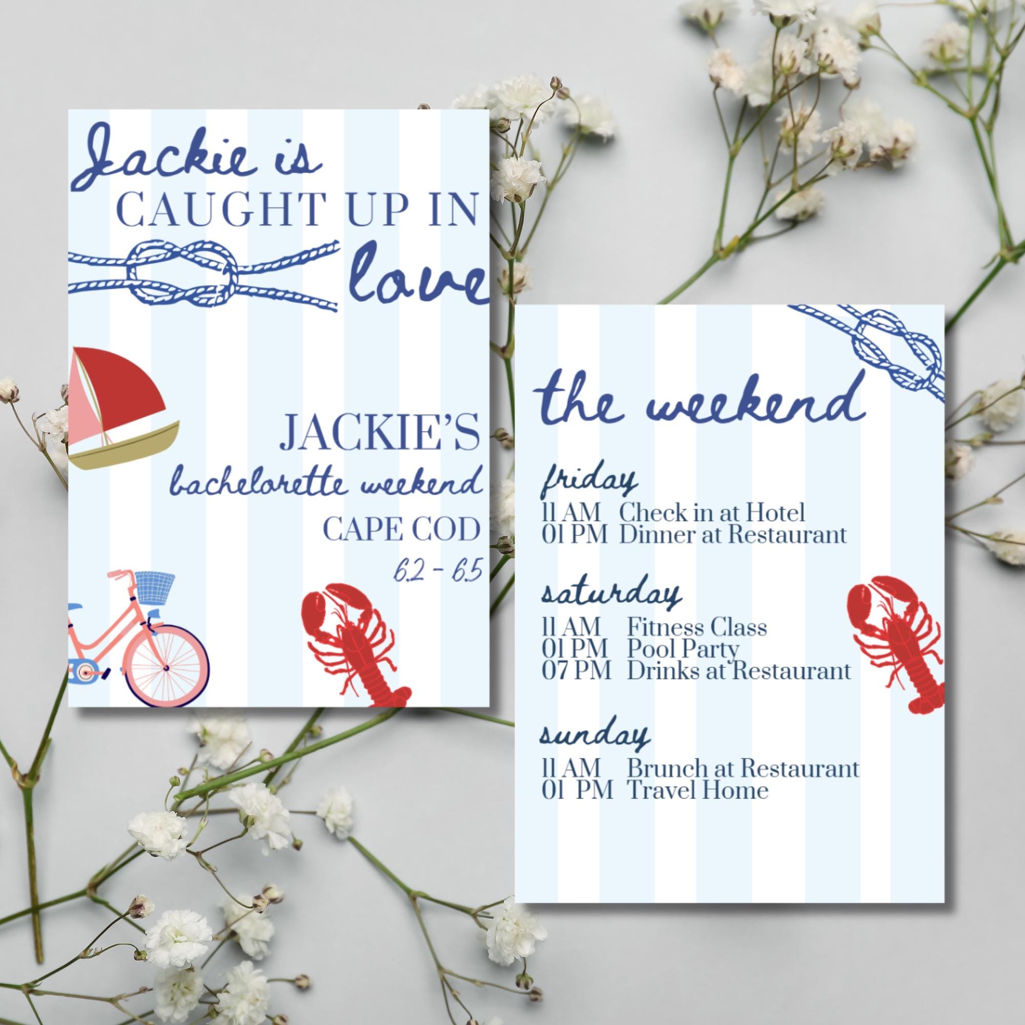 Caught up in Love | Nautical | Beach | Wedding Bells and Seashells Bachelorette Invitation & Itinerary Weekend Template, Instant Download