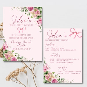 Pretty in Pink, Garden Party Flowers Themed Bachelorette Invitation/Email & Itinerary Template, Bachelorette Weekend, Instant Download