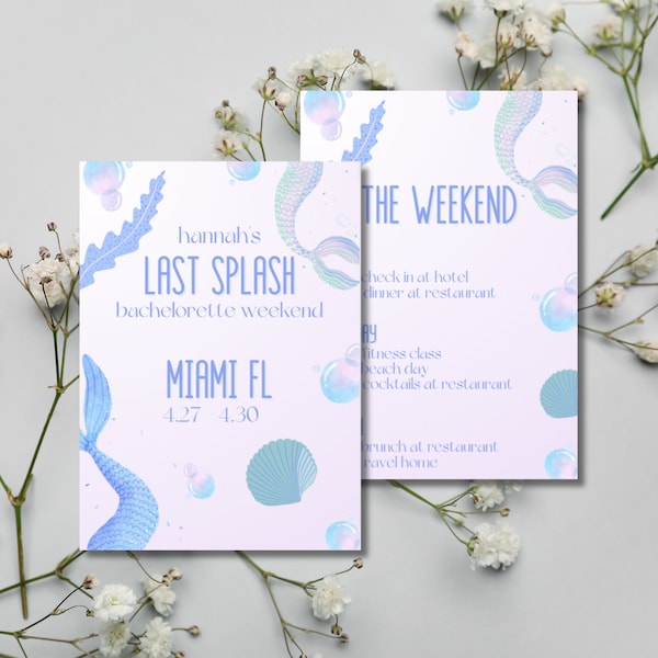 Bride's Last Splash | Mermaid Core | Pool Party Beach Bachelorette Invitation/Email/Evite & Itinerary Weekend Template, Instant Download
