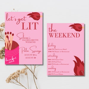 Let&#39;s get Lit | She Found Her Perfect Match Theme Bachelorette Weekend Invitation/Email & Itinerary Template, Instant Download