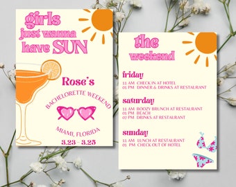 Girls Just Wanna Have Sun | Last Splash | Pool Party | Beach Bachelorette Invitation & Itinerary Weekend Template, Instant Download