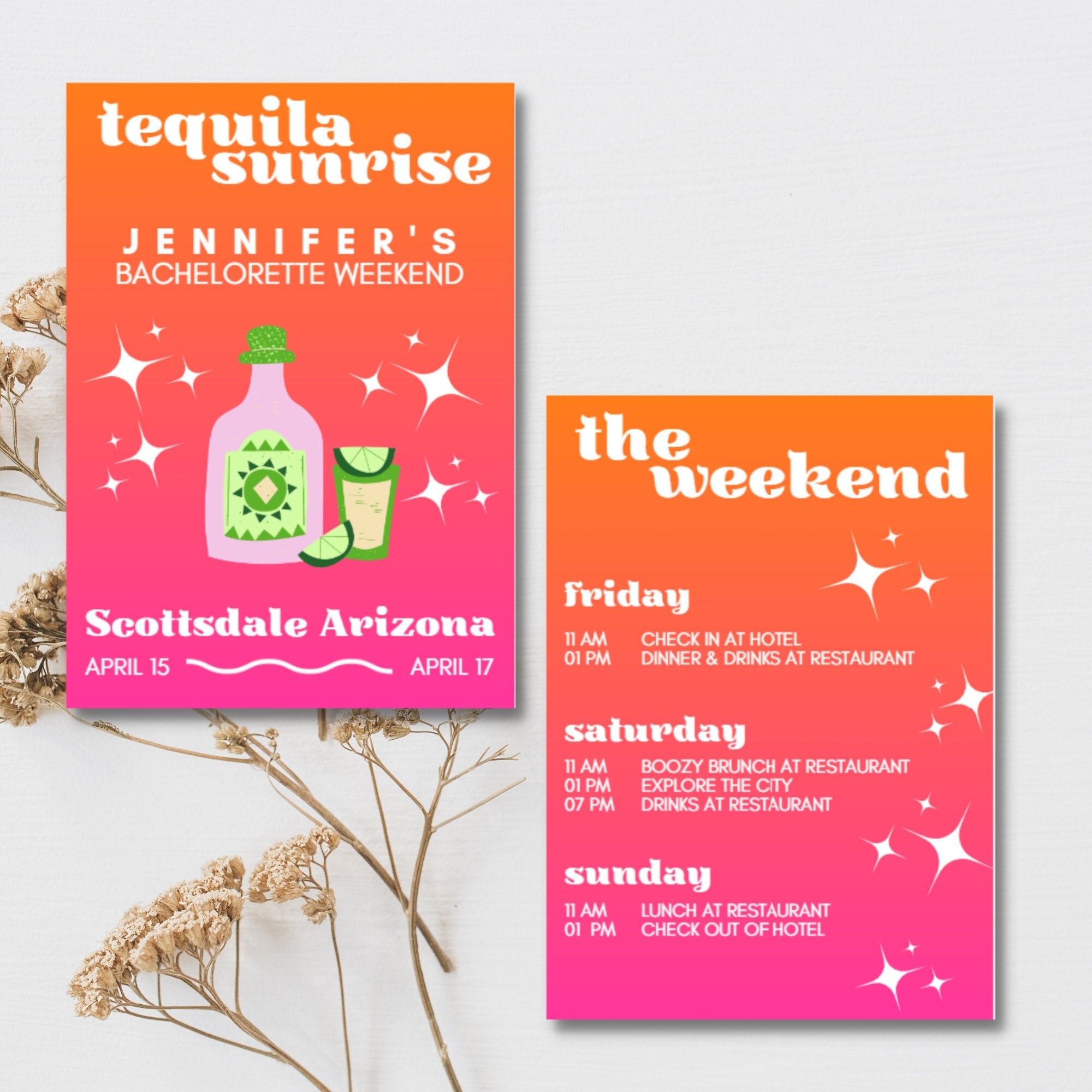 Tequila Sunrise Themed Bachelorette Invitation/email & Itinerary