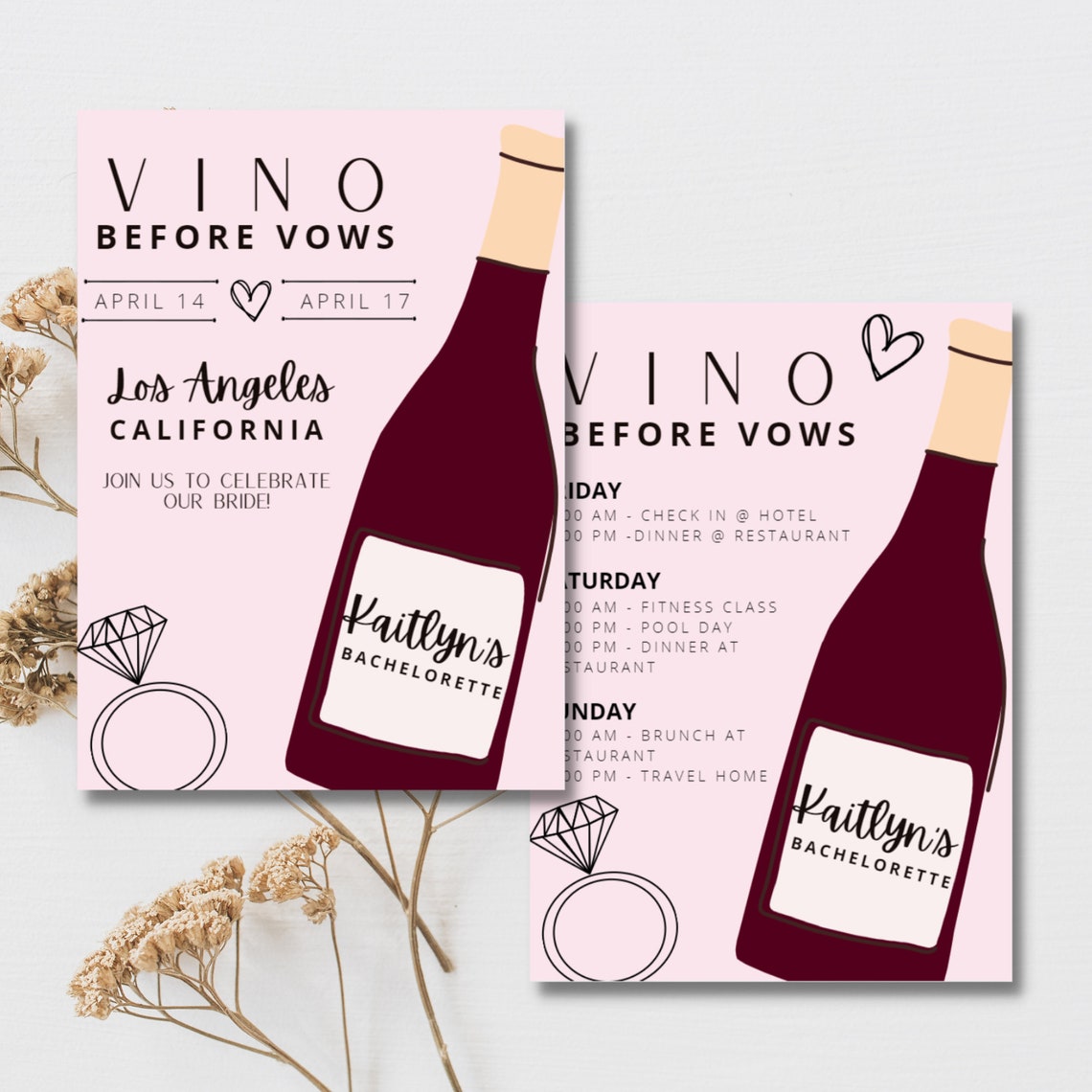 Vino Before Vows Themed Bachelorette Invitation/email & Itinerary ...