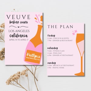 Veuve Before Vows Themed Bachelorette Invitation/Email & Itinerary Template, Bachelorette Weekend, Instant Download