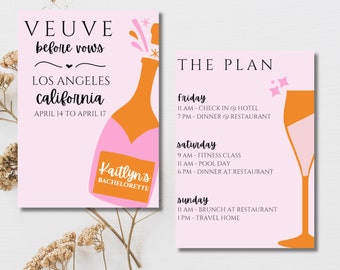 Veuve Before Vows Themed Bachelorette Invitation/Email & Itinerary Template, Bachelorette Weekend, Instant Download