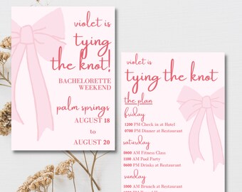She's Tying the Knot | Bow Bachelorette Invitation/Email & Itinerary Template, Bachelorette Weekend, Instant Download