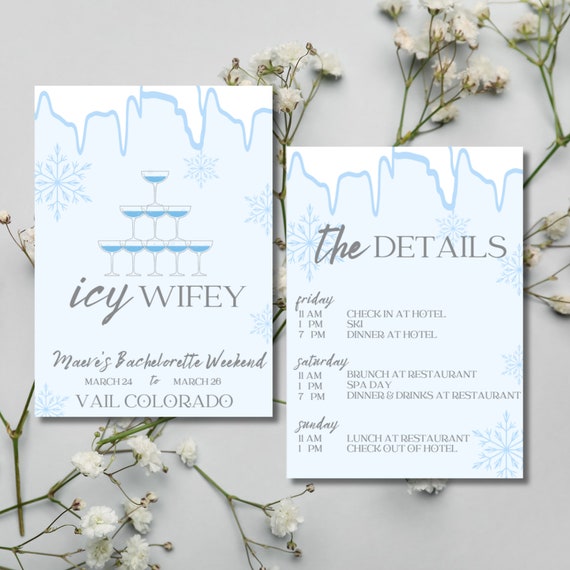 Winter Ski, Champagne on Ice Bachelorette Invitation Template: Icy Wifey Weekend (Digital Download)